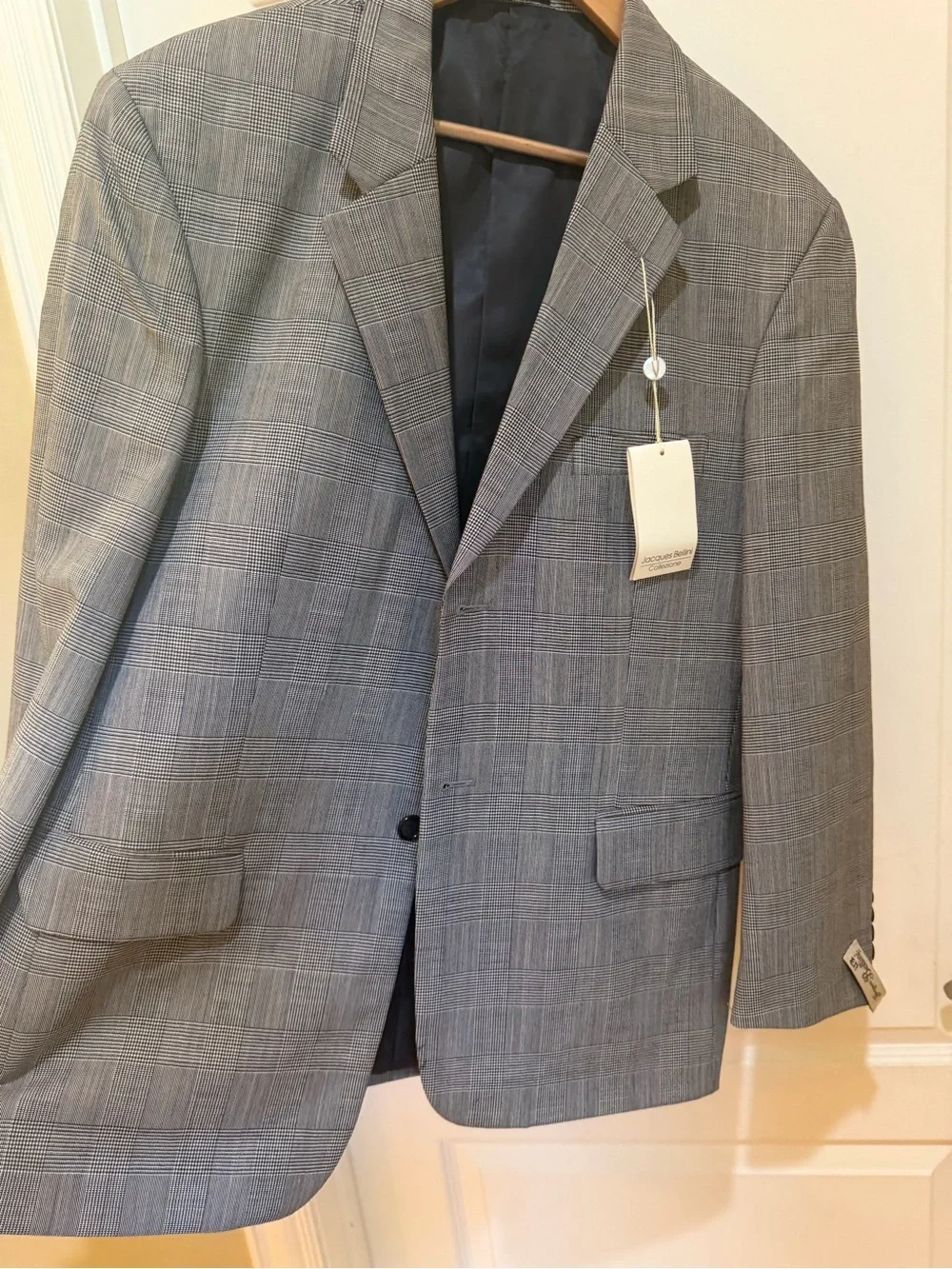 NWT Jacques Bellini Men's Gray Plaid Blazer - Classic Tailored Fit size 42S